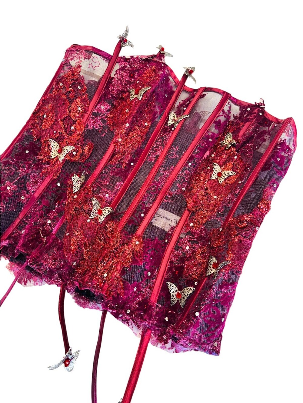 VINTAGE BURGUNDY BUTTERFLY CORSET BUSTIER